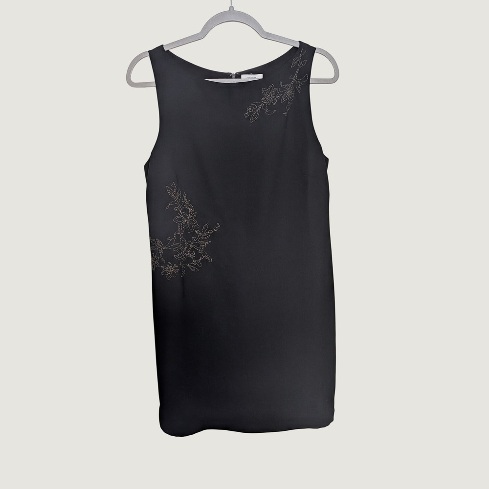 LOFT Y2K Whimsigoth Black Sleeveless Floral Embroidered Sheath Dress Size 10